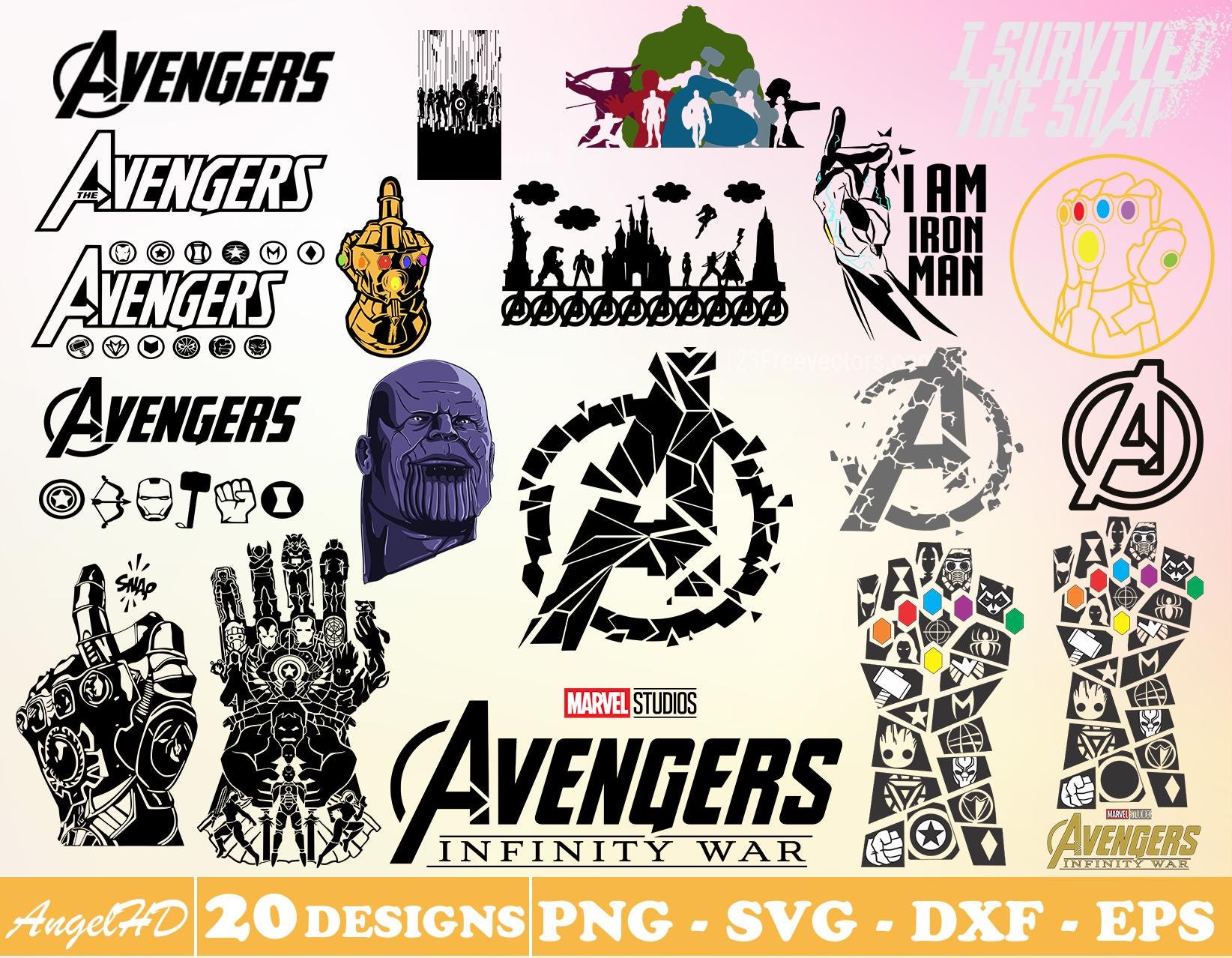 20 Designs Avengers Svg Layered Item, Avenger Infinity Gaunlet Symbols Clipart, Cricut, Digital Vector Cut File