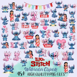Lilo And Stitch Watercolor Png Clipart Bundle, Water Color Clip Art, Png Digital Design, High Resolution, INSTANT DOWNLOAD