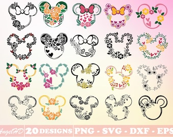 Mickey Flower SVG Bundle, Minnie Mouse Clipart (Digital Files)