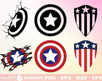 6 Designs America Shield Svg Png, Captain Shield Clipart, Cricut, Vector Cut File