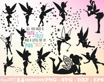 10+ Designs Tinkerbell Svg Bundle Layered Item, Tinker Bell Clipart, Fairy Silhouette, Cricut, Vector Cut File