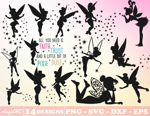 10+ Designs Tinkerbell Svg Bundle Layered Item, Tinker Bell Clipart, Fairy Silhouette, Cricut, Vector Cut File