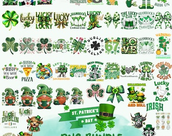 St. Patrick's Day PNG Bundle, Lucky, Shamrock, Gnome, Nurse, Clover Clipart, Instant Digital Download