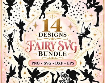 10+ Designs Tinkerbell Svg Bundle Layered Item, Tinker Bell Clipart, Fairy Silhouette, Cricut, Vector Cut File
