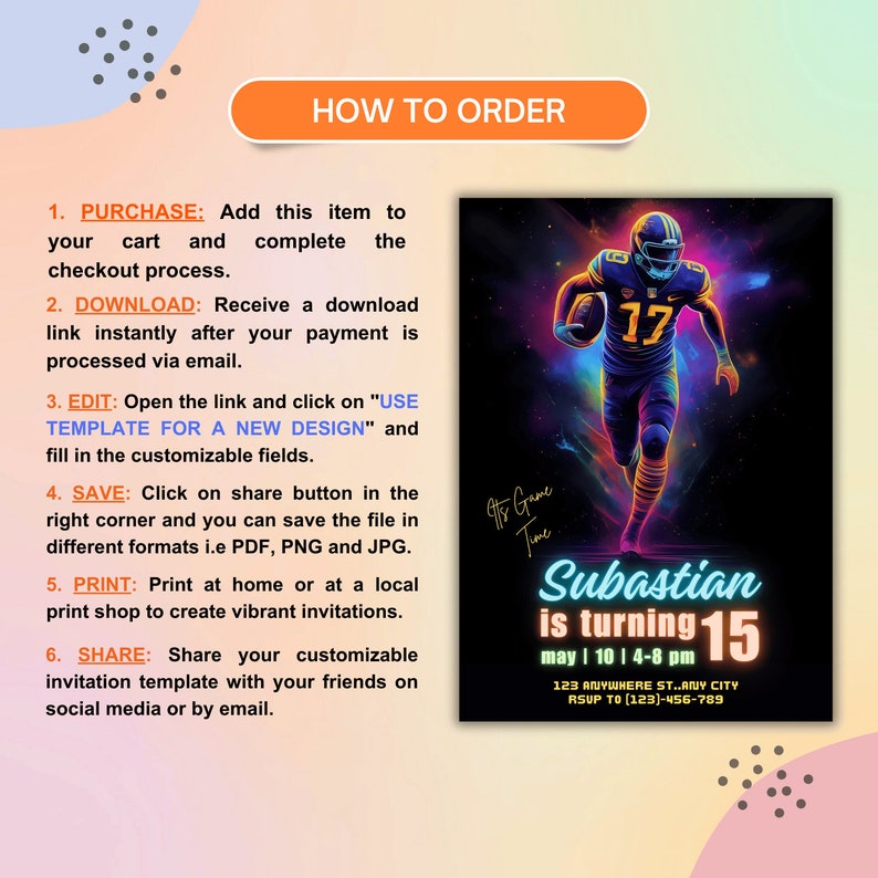 Editable Football Themed Birthday Party Invitation, Digital Football