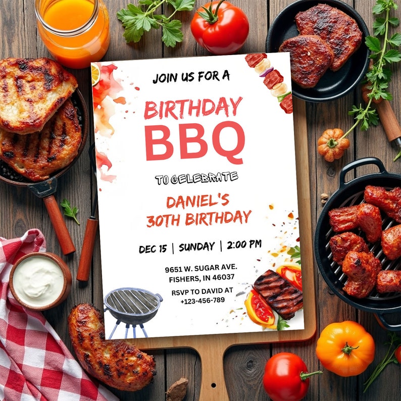 Editable BBQ Birthday Invitation Template, Barbeque Birthday Party