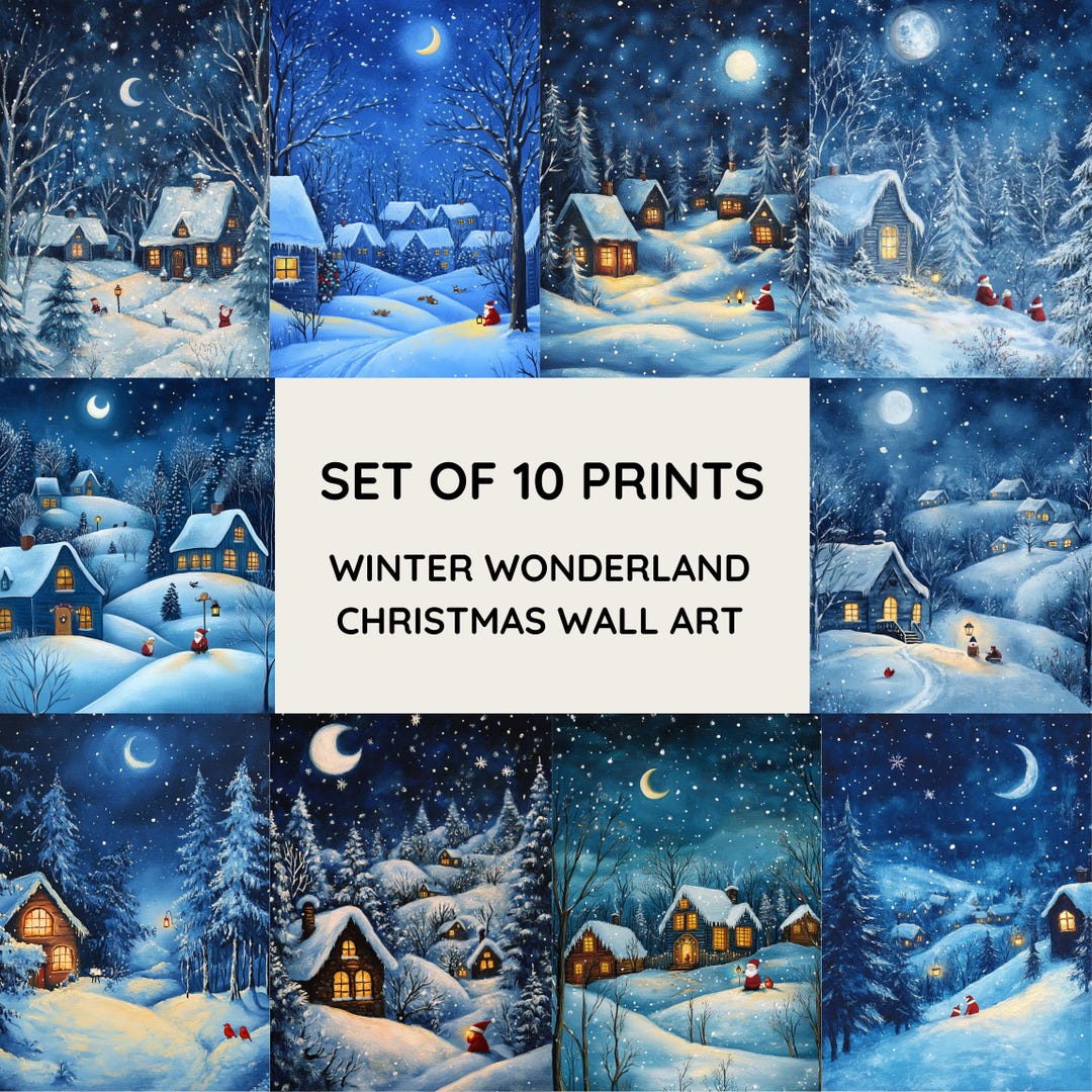 Winter Wonderland Christmas Wall Art Prints Set