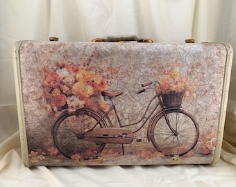 Vintage Samsonite Suitcase w/Bicycle Decoupage Paper