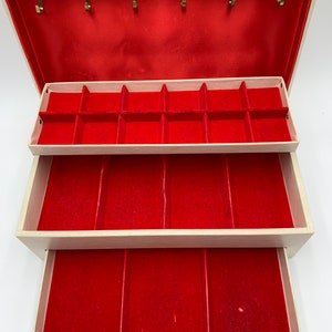 Vtg Lady Buxton Jewelry Box Ivory with Red Velvet Interior and Drawer 14.75x8x5