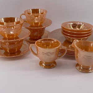 18 pc Vtg Fire King Laurel Leaf Peach Lusterware Dinnerware