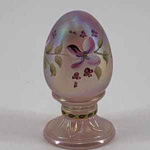 Fenton Glass Lavender Opalescent Egg on Stand Hand Painted & Artist Signed