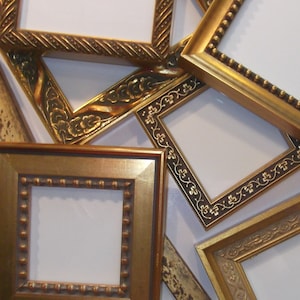 Lot of 10 Small Gold Picture Frames with EASELS 5 x 5 image 1