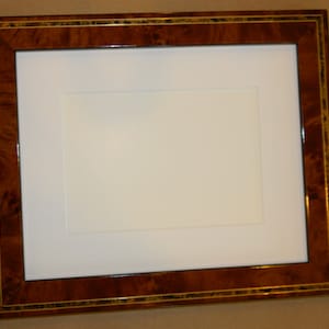 Burl Veneer Lacquer with Inlay (Brown, Green or Black) - Photo Picture Frame - 8 x 10&quot; with white mat for 5 x 7&quot;