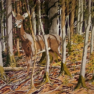 Neil Welliver &quot;Deer&quot; Original Book Print 1996 FRAMED