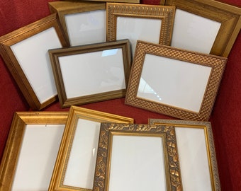 Set of 10 Mixed GOLD Frames to hang - various mixed sizes