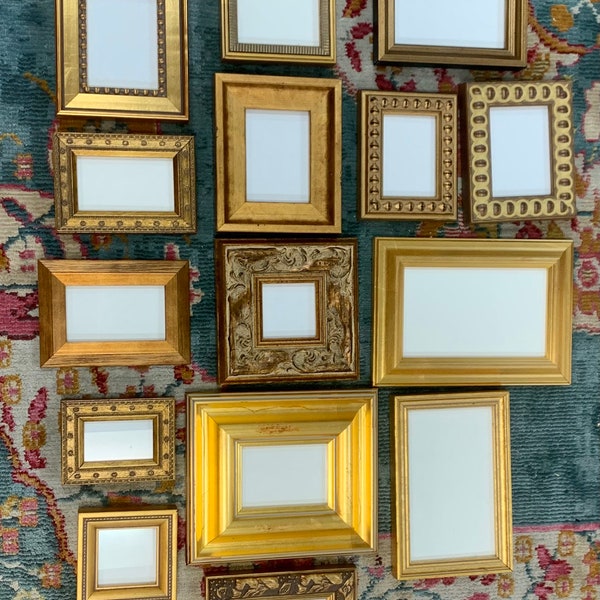 Lot of 15 RANDOM Small Mixed Gold Frames TO HANG