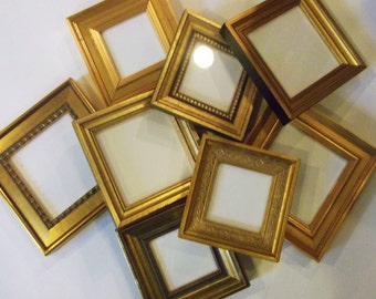Lot of 3 Small Gold 3 X 3” Picture Frames TO HANG