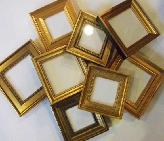 Lot of 6 Small Gold Mixed Square Picture Frames TO HANG 