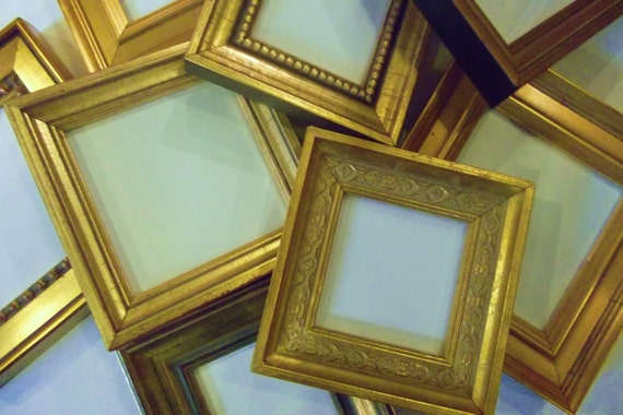 Lot of 6 Small Gold Mixed Square Picture Frames TO HANG 