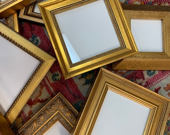 Lot of 9 Small Gold Picture Frames 4x4” to HANG