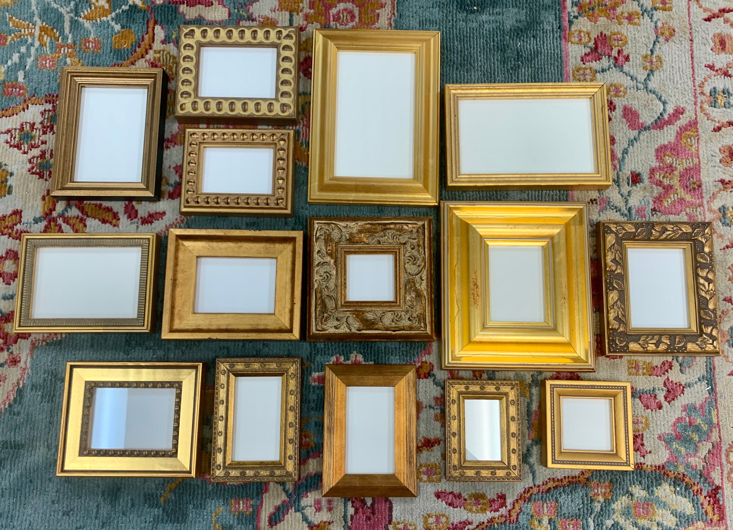 Lot of 6 Small Gold Mixed Square Picture Frames TO HANG 