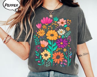 Maglietta con bouquet di fiori Comfort Colors®, maglietta per amanti dei fiori, maglietta floreale retrò, maglietta a fiori, maglietta da donna con piante, regalo per amanti della natura