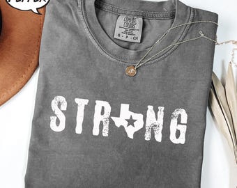 T-shirt med starkt fokus på översvämningskatastrofer i Texas, t-shirt med Comfort Colors®-motiv för översvämningsöverlevande i Hill Country, t-shirt med stöd för räddare vid Guadalupefloden