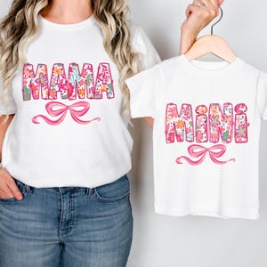Mama Mini Pink Floral Shirt, Mother&#39;s Day Gift, Matching Mommy and Me Pink Tee, Mother Daughter Shirts, Mama Mini Outfit