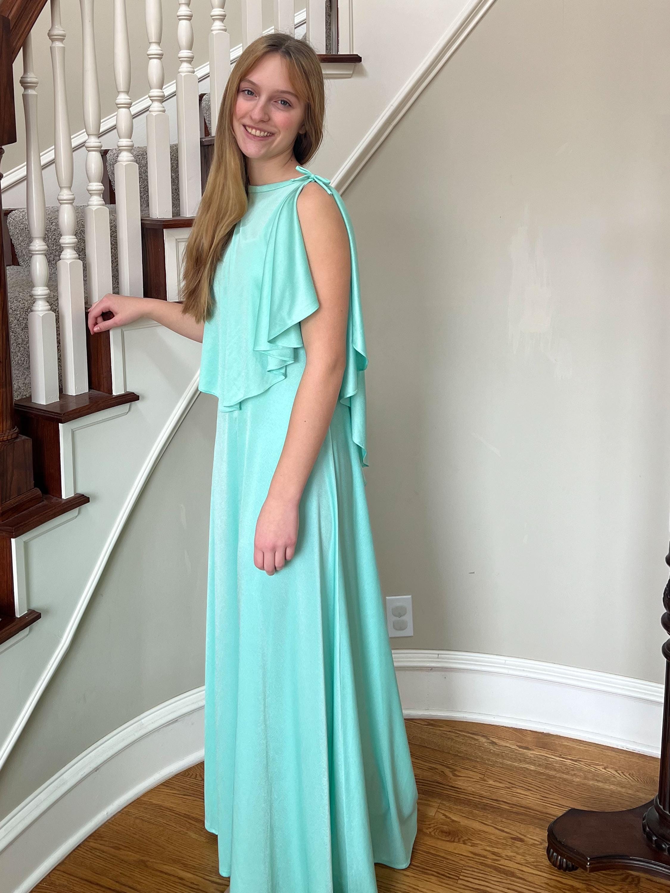mint green cape dress Luxury Mint Green Satin Crystal Cape Evening Dress SS503 Mint Green / 2 main image 0