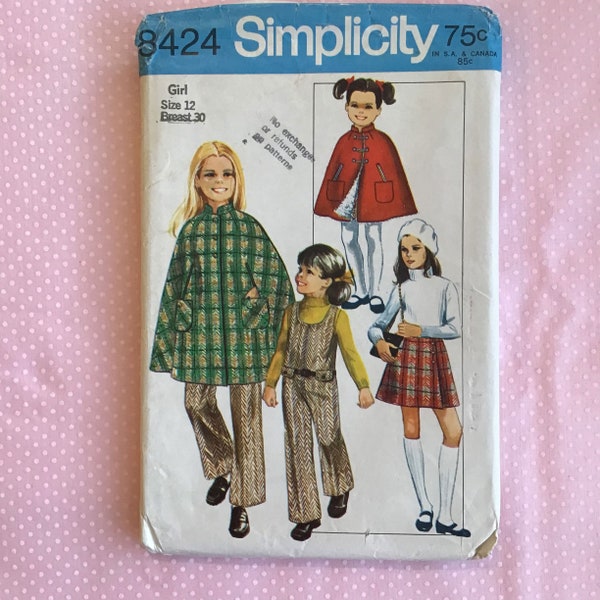 Simplicity 8424 Girls Jumpsuit Cape Skirt Pattern Size 12