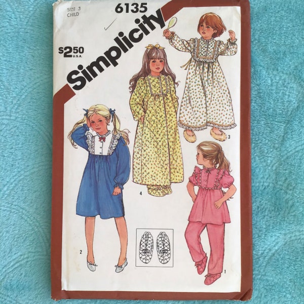 Simplicity 6135 Girls Robe Nightgown Pajama Pattern Size 3