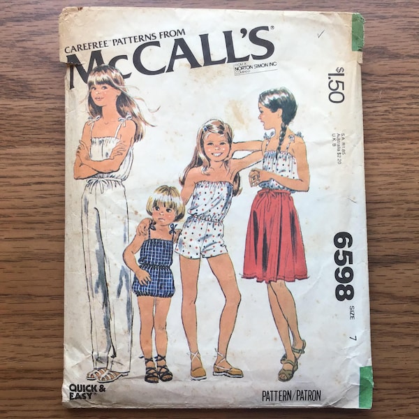 McCall's 6598 Girls Jumpsuit Skirt Pattern Size 7