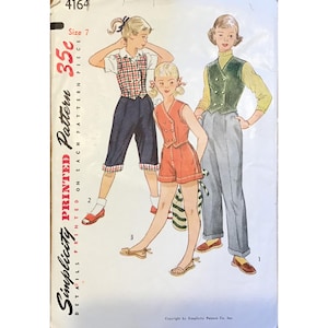 Simplicity 4164 Girls Slacks Shorts Pedal Pushers Weskit Pattern Size 7