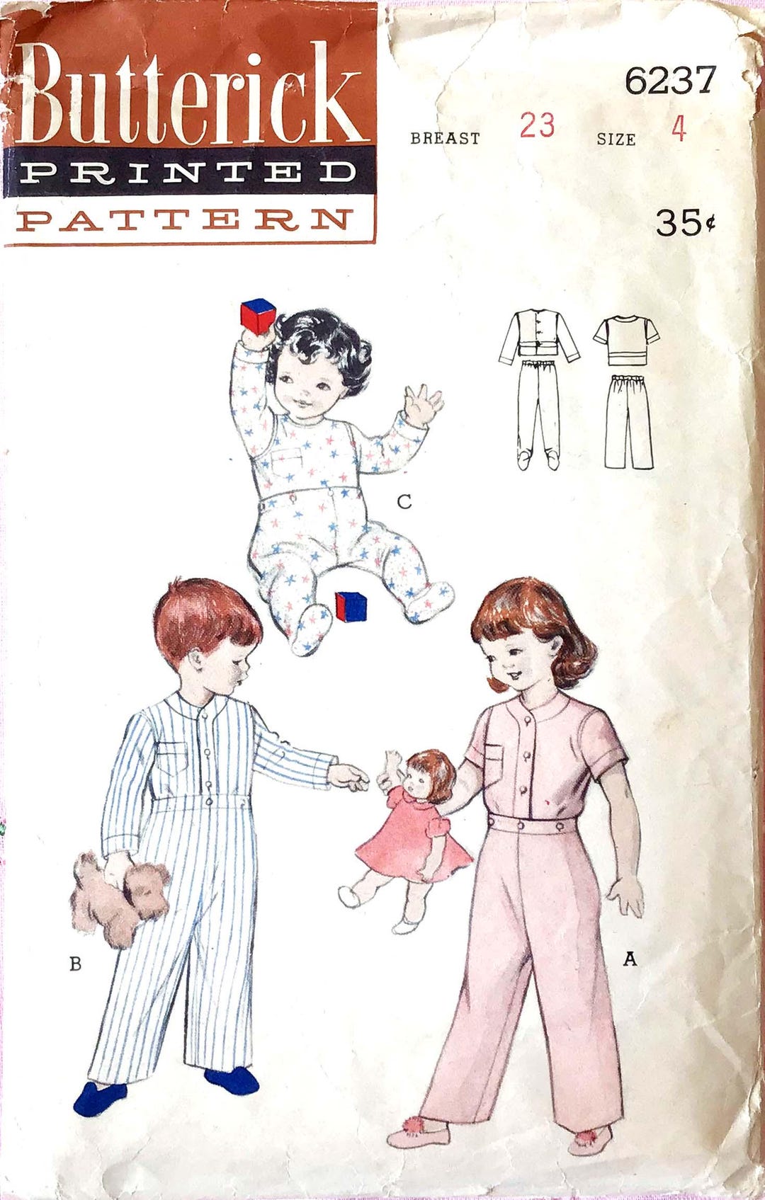 Butterick 6237 Childrens Pajama Pattern Size 4 - Etsy