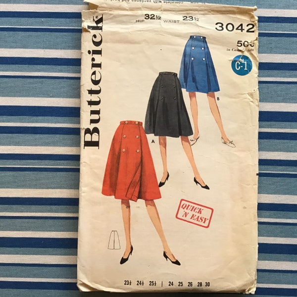 Butterick 3042 Junior Misses Skirt Pattern Size 23.5 Waist