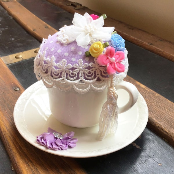 Hyacinth... Tea Cup and Saucer Pincushion