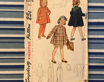 Simplicity 2578 Girls' Hooded Coat Leggings Pattern Size 1