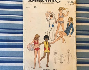 Butterick 6676 Girls Swimsuit Coverup Jumpsuit Pattern Size 4