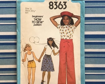 Simplicity 8363 Girls Pants Shorts Skirt Pattern Size 12