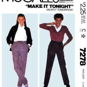May include: McCall's sewing pattern featuring two women modeling outfits. The pattern includes instructions for making pants and tops. The text reads "Make it Tonight, Wear it Tomorrow!" and includes sizes 8 and 14.