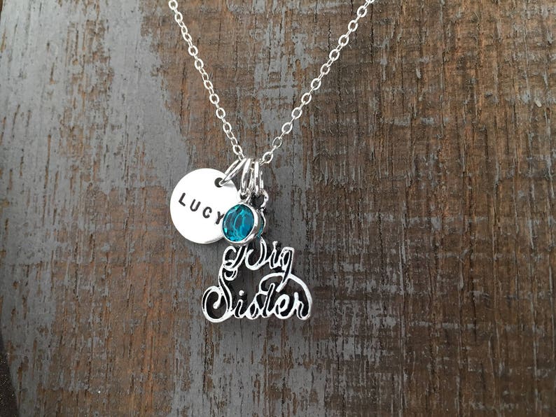 Big Sister Stamped Birthstone Necklace image 3