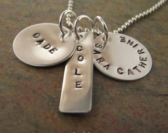 Mixed Triple Tag Sterling Silver Handstamped Necklace