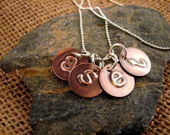 Hand Embossed Family Copper Mini Discs Necklace