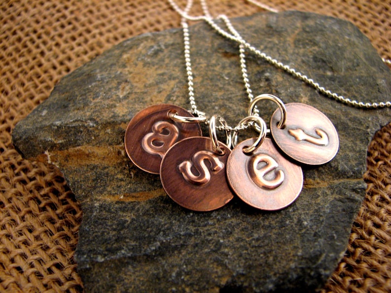 Hand Embossed Family Copper Mini Discs Necklace Etsy