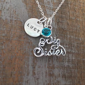 Big Sister Stamped Birthstone Necklace image 2