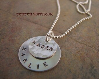 Sterling Silver Handstamped Double Disc Charm Necklace