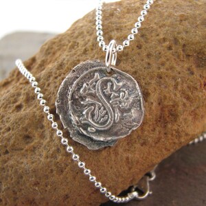 Fine Silver Vintage Wax Seal Initial Pendant Necklace image 2