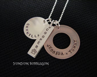 Triple Mixed Disc Handstamped Sterling and Copper Necklace