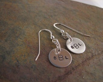 Sterling Silver Handstamped Disc Charm Earrings