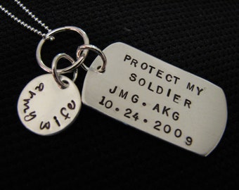 Military Wife Handstamped Sterling Silver Dog Tag Necklace